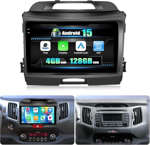 CAMECHO [4+128G] Android 15 Carplay Autoradio pour Kia Sportage 3 III SL 2010-2016, Carplay Android Auto sans Fil, 9 INCELL Écran Bluetooth 2 Din Radio GPS WiFi FM/RDS Mirror Link +Caméra de recul