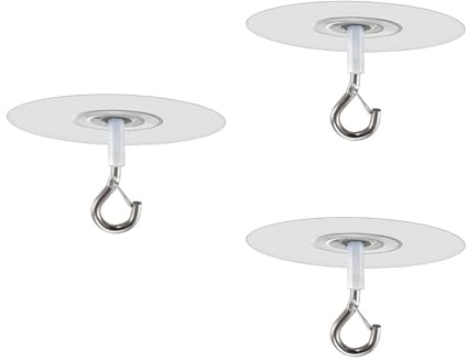 3 PCS Command Ceiling Hooks Ceiling Hooks Self Adhesive, Heavy Duty No Drill Self-Stick Hanging Hooks for Hanging Plants, Bird Feeders, Wind Chimes, Decorations (Transparent, 3)