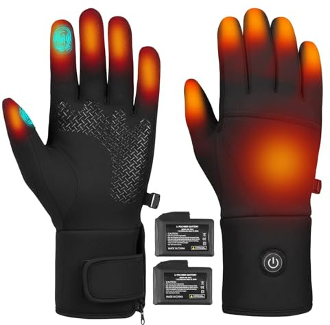 Brimekey Sottoguanti Riscaldanti per Uomo e Donna Ricaricabili, Batteria 7.4V a Riscaldamento Rapido, 3 Modalità di Calore (40-65℃) e Touchscreen per Lavoro all'Aperto, Sport Invernali ed Equitazione