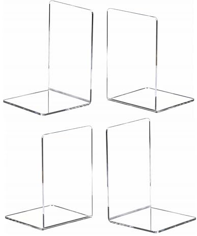 Juego de 4 sujetalibros de acrílico transparente para estantes, topes decorativos para libros, revistas, archivos, exhibición de libros