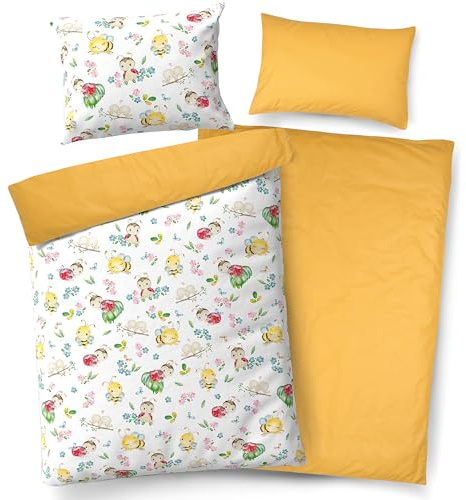 PinkZebra Kinderbettwäsche: Decke 135 x 200 cm + Kissen 80 x 80 cm, Bettwäsche aus 100% Baumwolle, Öko-Tex, Bettwäsche für Kinder mit Reißverschluss, Made in EU, Marienkäfer