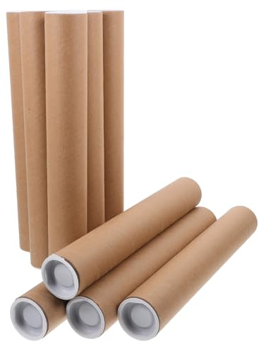TOPBATHY Lot de 10 Tubes D’expédition en Papier Kraft 4 Cm X 30 Cm, Tubes de Rangement pour Dessins et Affiches Bouchons, Protection Résistante pour Transport et Stockage D’œuvres, Usage
