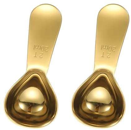 QUARKZMAN 2Pcs Cucharilla De Café De Acero Inoxidable, Cuchara Medidora De Mango Corto 30ml Para Café Molido Té Azúcar Regalos De Cocina, Dorado