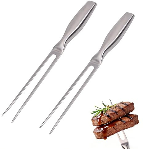 yolzhxe 2 Piezas Tenedor de Carne de Acero Inoxidable, 27 CM Profesional Tenedores con Asa, Fácil de Voltear y Fijado Apta para Filetes, Carnes Asadas, Pollos Asados y Verduras