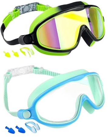 Occhialini da nuoto per bambini – Occhiali UV ad ampia vista, curve anti appannamento, scenario estivo per spiaggia e piscina, per ragazzi, ragazze, attività quotidiane in acqua, snorkeling