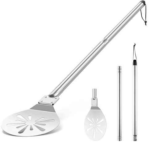 Herogo Pizzaskärare, perforerat rostfritt stål, 17,8 cm, rund, metall, med långt metallhandtag som kan tas bort för enkel manövrering, lätt att rengöra och förvara, 17,8 x 19,5 x