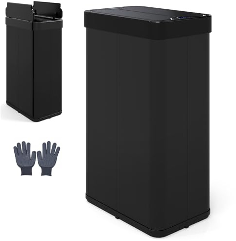 COSTWAY 50L/60L Automatic Kitchen Bin, Touchless Infrared Motion Sensor Waste Bin with Soft Closure Lid, Anti-Fingerprint Stainless Steel Smart Garbage Trash Can for Home Office (Black, 60L)
