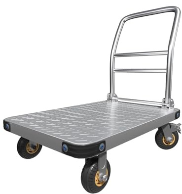 Portatile compatto Carrello a piattaforma, carrello for traslochi, a mano, a spinta in acciaio, grande pianale da 30 x 19 pollici con 4'' di rotazione a 360 gradi