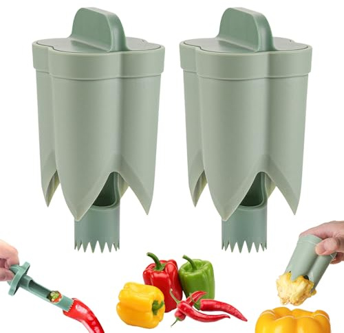 Paprikaentkerner 2er Set 2-in-1 – Pfefferentkerner für Paprika, Chili & Jalapeño, Paprika Kerne Entfernen ohne Messer, Küchenwerkzeug Gemüse, ABS (Grün)