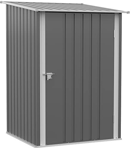 Outsunny Metall Gerätehaus 0,92 m² mit Pultdach 100x103x160cm Grau | Geräteschuppen, Abschließbarer Tür, Gartenhaus, Outdoor Garten Schuppen Schrank, für Hinterhof Außenbereich