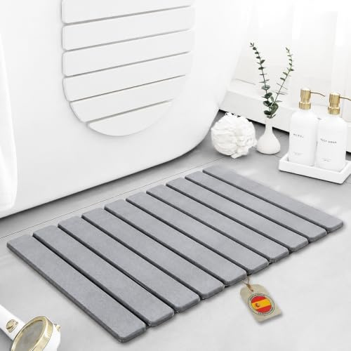 RM Pro® Alfombra Diatomita Baño, 60x40cm, Plegable, Piedra Natural Tierra de Diatomeas Antideslizante, Secado Rápido, Ultra Absorbente, Antibacteriana, Alfombrilla de Ducha