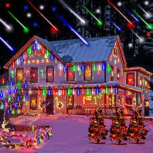 360LED Meteoritenschauer Lichterketten Garten,KINGCOO Wasserdicht 30cm 10 Tubes Fallende Regentropfen Solarleuchten Dekorative Lichtschläuche für Außen Party Hochzeit Weihnachtsbaum(Bunt)