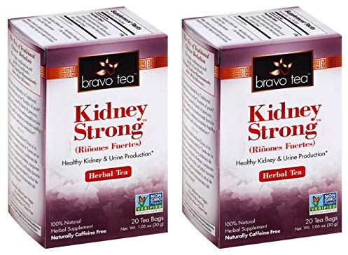 Bravo Tea Kidney Strong Herbal Tea (Pack of 2) With Pyrrosia Leaf, Schizandra Berry, Oriental Waterplantain Root, Eleuthero Leaf, Galangal Berry, Euryale Seed and Macrocarpium, 20 Tea Bags Each