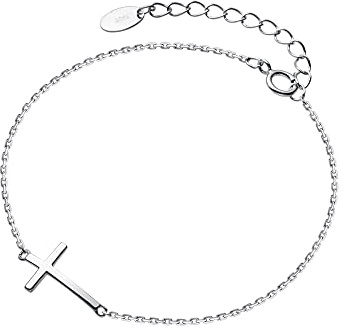 Cross Anklets for Women Men 925 Sterling Silver Sideways Cross Adjustable Chain Classic Dainty Charm Foot Anklet Bracelet Baptism Birthday Jewelry