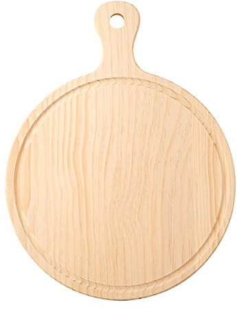QSCTYG Pizza Pans Wooden Round Pizza board with Hand Pizza Baking Tray Stone Cutting Board Platter Pizza Stone Cake Bakeware 6/7/8/9/10/11/12 inch 88 (Color : 10 inch)
