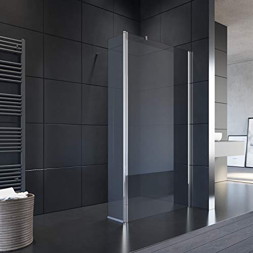 SIRHONA Duschkabin vägg 90 x 200 cm, glas med NANO-beläggning 8 mm, med 30 cm svängbar duschdörr fast vägg Walk in, med fast fäste