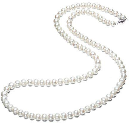Treasure Bay Elegante Collar de Perlas Naturales de Agua Dulce Blanca de Grado AA de 7mm para Mujeres, Damas y Niñas Presentado en una Hermosa Caja de Joyería de Regalo, Perla, Perla