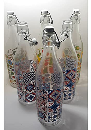 Buyglass 5 Bottiglie Orzata da 1 litro Vari Colori con Tappo Meccanico