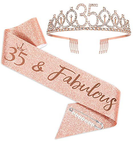 Écharpe et Diadème pour 35e Anniversaire - Couronne Or Rose et Fabuleuse Écharpe pour Femme - Cadeaux de Fête