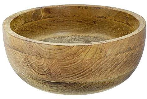 DM House Große Salatschüssel aus Mangoholz, XXL, 24,5 cm Ø x 9,5 cm hoch, naturgewachst, ohne Kunstlack. Handgefertigt, einzigartiger Stil und Design.