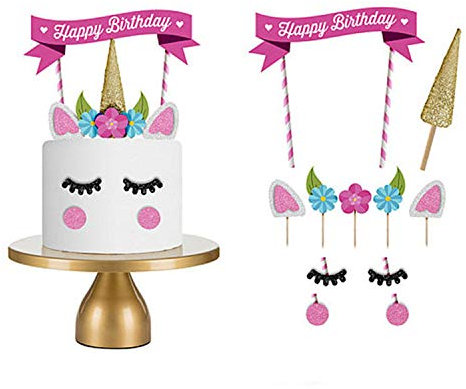 Gateau Licorne Decoration Ensemble Cupcake Topper faite à la main, Avec cils - Réutilisable - Pour fête d'anniversaire, mariage, fête prénatale.