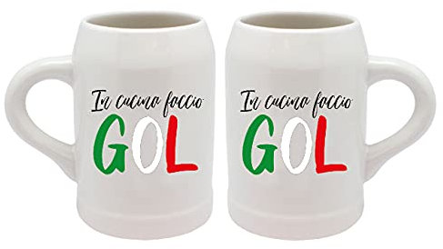 My Custom Style 2 Boccali Birra Ceramica 500ml #Italia Goal#