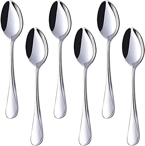 Juego de 6 cucharas grandes de 17 cm de acero inoxidable, cucharas de postre de metal para el hogar, cocina o restaurante