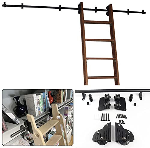 HJYDAQ Kit di rotolamento della Scala della Biblioteca Kit di rotaia Scorrevole Kit Ladder Pista Sistema Scorrimento in Legno Cabina Armadio Kit Tubo Rotondo Scivolo in Acciaio al Carbonio, con Ruota