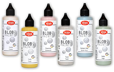 Viva Decor Blob Paint Farbset Modern Pastel (6 x 90 ml) gebrauchsfertige Farben für Blob Painting/Dot Painting Art - Dotting Tool für Leinwand, Mandala uvm. - Made in Germany