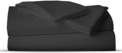 AATH COLLECTION Bed Sheet Set, 100% Egyptian Cotton, Easy Care & Super Soft 4 Pieces Bedding Set - Flat Sheet & Fitted Sheet with 2 Pillowcases (BLACK, Double)