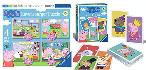 Ravensburger Peppa Pig 4 in Box (12, 16, 20, 24 Pieces) Jigsaw Puzzles for Kids Age 3 Years Up & Peppa Pig Card Game for Kids Age 3 Years and Up - Snap, Happy Families, Swap or Pairs