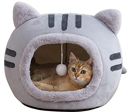 Koomuao Katzenhöhlen,Katzenbett Flauschig mit weichem Innenkissen (waschbar) Katzenhaus Tierbett Katzenzelt für kleine bis mittel große Katzen und Hunde (L, Grau)
