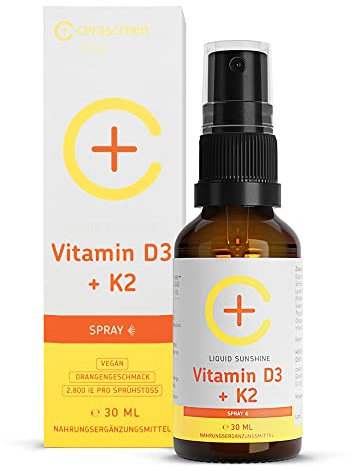 Cerascreen Vital Vitamin D3 + K2 Spray 30ml (all-trans) | 2800 IE pro Sprühstoß | In Deutschland hergestellt | Hochdosiert & Vegan | Depot auffüllen mit Sonnenvitamin-Komplex | Premium-Qualität