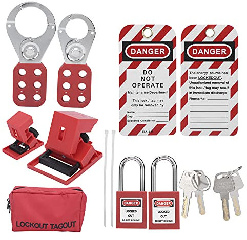 Elektrisches Lockout-Tagout-Kit, Lockout-Tagout-Kit, Multifunktional, mit Hasp-Warnschild, Sicheres Rotes Vorhängeschloss, Tragbar