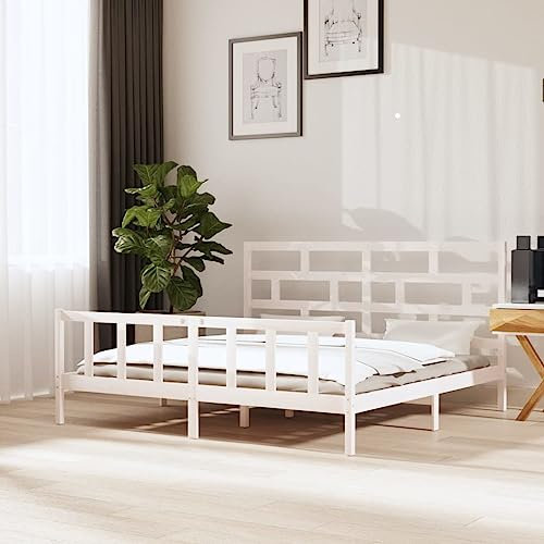 puraday Massivholzbett Weiß Kiefer 180x200 cm Bed Bettgestell Betten BettrahmenEinzelbetten Doppelbett Bed Frame Geeignet für Jedes Schlafzimmer Robust und Stabil Attraktives Design