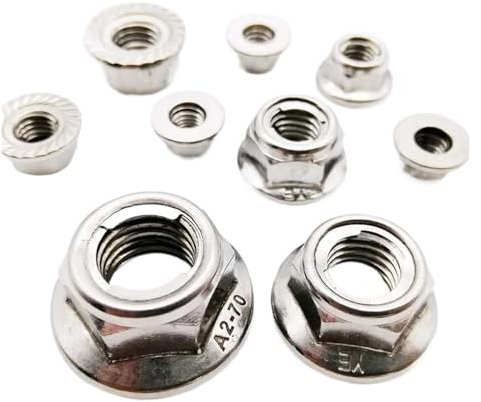 BREAKA 10 Stück M4-M12 304 A2 Edelstahl mit vorherrschendem Drehmoment, Ganzmetalleinsatz, Sechskant-Sechskant-Selbstsicherungsmutter mit Flansch-Sicherungsmutter (Size : M10 Serrated Bottom)