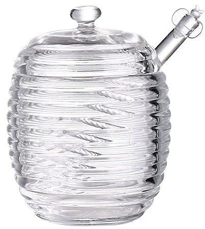 PiWine Glass Storage Jars,8oz Crystal Honey Jar With Dippers, Glass Honey Pot Containers, Mini Beehive Honey Dispenser Set-11 * 8cm-Transparent II (Color : Transparent B)