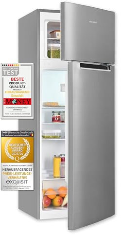 Exquisit Kühl-Gefrierkombination, 143 cm Höhe, Kühlschrank mit Gefrierfach, 4-Sterne-Gefrieren, 206 Liter, KGC5270-45-040E inoxlook