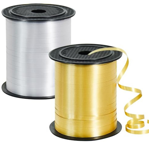 457 m Ringelband, Ballonband für Kunst und Handwerk, Dekoration, Geschenkverpackung, Bänder und Schleifen für Weihnachten, Neujahr, Geburtstag, Abschlusszubehör (Gold und Silber)