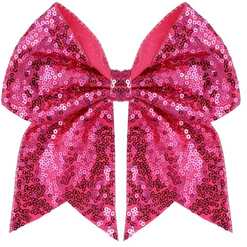 ZOLYCO Large Big 7 Inch Glitter Bow Clip Sequin Bling Party Hair Accessories for Women Teens Girls Kids 1 Pcs (Hot Pink)