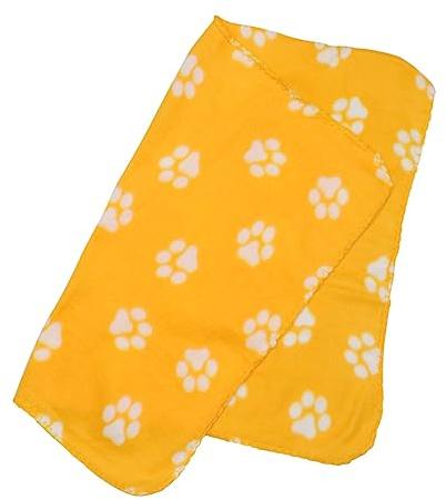 INOOMP Haustierdecke Doppelseitiges Fleece 60x70cm Gelb Mit Weißen Pfoten Tierdecke Für Hunde Und Katzen Ganzjährig Für Haustierbetten Und Transportboxen