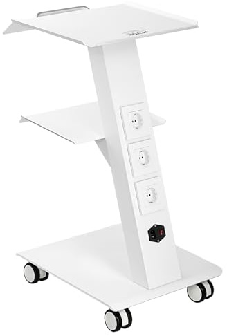 VEVOR Chariot de Laboratoire, Chariot à Service Médicale avec Prise Intégrée, Dessert Mobile en Métal à 3 Couches, avec Roues Pivotantes, Charge 100 kg, pour Laboratoire, Clinique, Beauté, Salon
