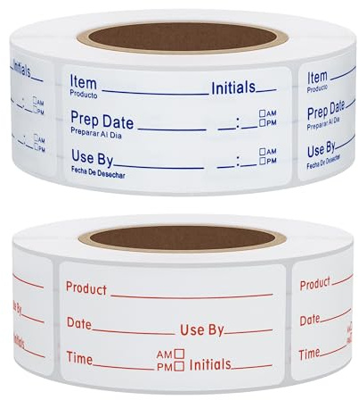 Hylabelest 2 Rolls Removable Food Stickers, 25x51mm Food Freezer Lables Reminder Food Storage Labels Prep Canning Labels for Jars, 1000Pcs (Red, Blue)
