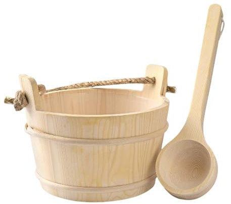 HGZLQKD Wood Sauna Bucket and Ladle SPA Steaming Bathroom Tool Hot Tub Barrel Multipurpose 4L Large Capacity, SPA Accessory for Bath