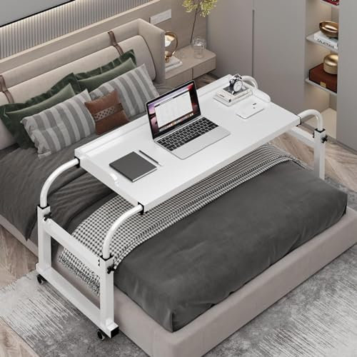 GJVBGA Overbed Table Laptop Betttisch Computerständer Mobiler Betttisch Auf Rollen, Bett-Beistelltisch Für Krankenbett, Pflegebett(Color:Weiß)