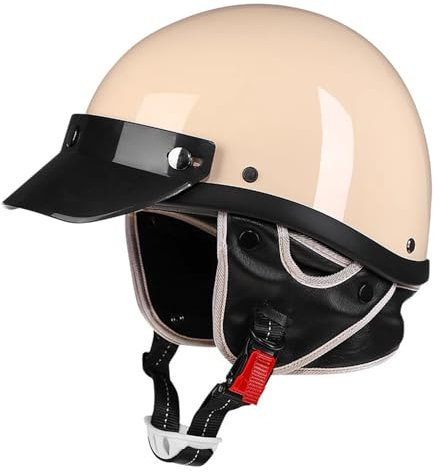 OZXDKJ Vintage Motorrad Halbhelme, Mit Schutzbrille Motorradhelm, Herren Damen Motorrad Halbe Schale Helm, Open Face Motorrad Helme, DOT/ECE-Zulassung Motorrad Offener Helm Für Chopper Scooter Moped