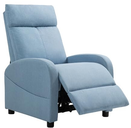 HOMCOM Poltrona Relax Reclinabile Manuale con Poggiapiedi, Poltrona Reclinabile in Tessuto Effetto Lino per Camera da Letto, Salotto e Soggiorno, Azzurro