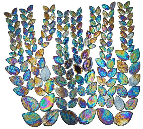 Yuvori Schillernde Keramik-Blütenblatt- und Blatt-Mosaikfliesen, gemischte Größen, 0,5 kg, DIY, Innen- und Außendekoration (schwarze Blätter)