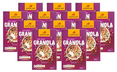Mornflake - Crunchy Very Berry Granola. 12x 500g Box. High Fibre Granola Cereal Multipack, Breakfast Cereal with Dried Fruit, Almonds & Pumpkin Seeds. All Natural Ingredients (Pack of 12)