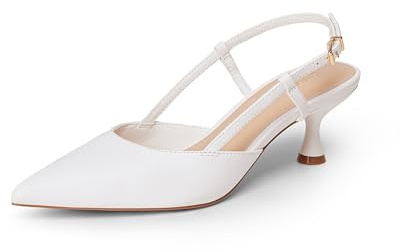 DREAM PAIRS Women's Slingback Kitten Heels Closed Pointed Toe Low Stiletto Heels Dress Bridal Party Wedding Pumps Shoes,Size 6,White,DWUMPU2508